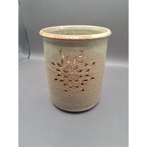 Art Pottery Brown Glazed Snowflake Candle Holder Artist Signed - Picture 11 of 16